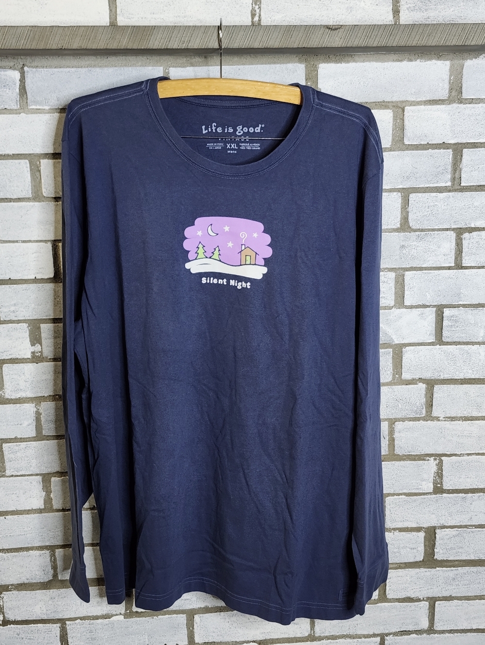 • NWT Life Is Good Men's Long Sleeve Graphic Vintage Silent Night T-Shirt XXL